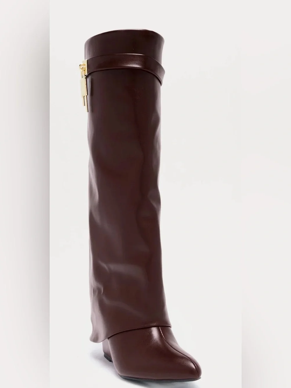 Cape Robbin Leather Knee High Boots Brown Gold Hardware Designer Style